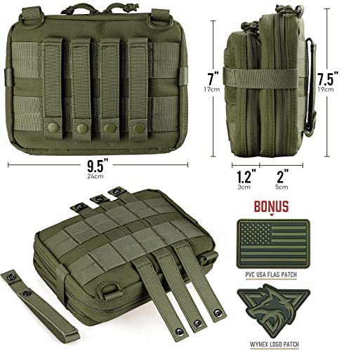 WYNEX Tactical Large Admin Pouch of Double Layer Design, Molle EDC EMT Utility Pouch with Map Sleeve Modular Tool Pouch Large Capacity Flag Patch Included - color: Army Green