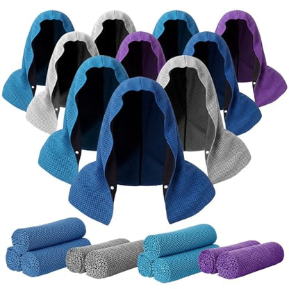 Honoson 20 Pcs12x25 Inch Cooling Hoodie Towel Bulk for Neck and Face 40x12 Inch Quick Dry Sweat Towels Instant Ice Cold Towel for Hot Weather Run Yoga Gym(Light Gray, Dark Blue, Light Blue, Purple) - color: Light Gray, Dark Blue, Light Blue, Purple