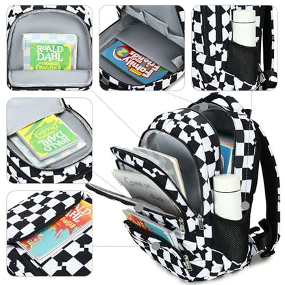 abshoo Checkered Kids School Backpack For Girls Boys Bookbag Kindergarten Elementary School Bags (Blocks Black) - color: Blocks Black
