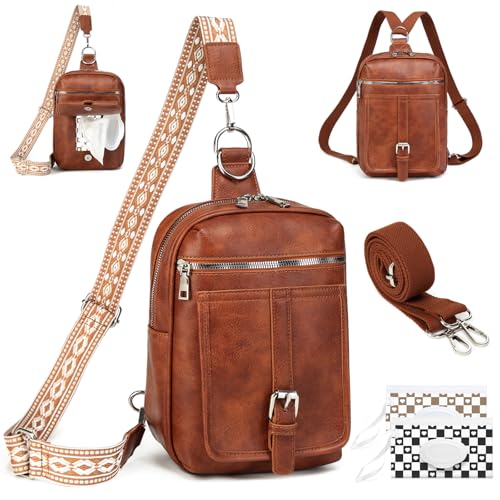 MYHOZEE Small Diaper Bag Crossbody Sling Purse for Women - 2 in 1 Leather Backpack with 2 Straps for Short Trips Work Daily | Mini diaper bag - color: Big Brown