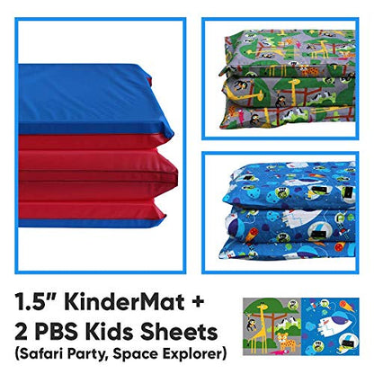 KinderMat 1.5" Thick + PBS Kids Adventure Kit - 2 Washable Covers - 47" x 22", Special Edition - Safari Party and Space Explorer - Value Bundle Great for Daycare & Family Households - color: Safari Party + Space Explorer Bundle 1.5 Inch