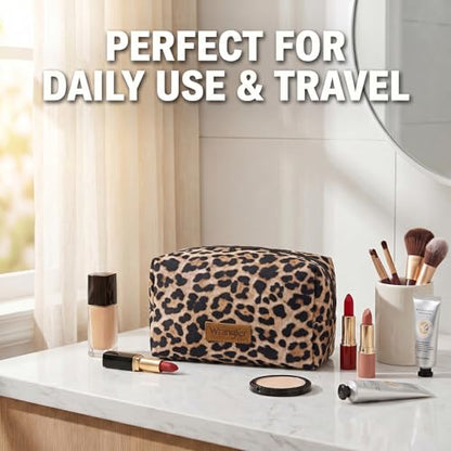 Montana West X Wrangler Travel Makeup Bag Waterproof Cosmetic Bag Portable Makeup Pouch for Women Large Toiletry Bag - color: Leopard