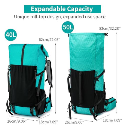Hiking Backpack,40L to 50L Extra Large Capacity Hiking Bag,Internal Frame Camping Backpack,Upgraded X-PAC Lightweight Sport Daypack Travel Backpack Fit For Mountain Climbing Camping(Peacock Green) - color: Peacock Green