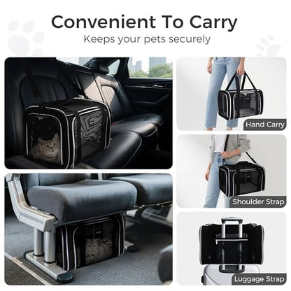 BAGLHER Pet Travel Carrier, Cat Carriers Dog Carrier for Small Medium Cats Dogs Puppies, Airline Approved Small Dog Carrier Soft Sided, Collapsible Puppy Carrier. Black - color: Black, size: Medium