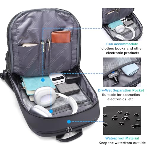 BANGE Smart Business Laptop Backpack Waterproof can fit 15.6-17.3 Inch Laptop with 3.0 USB charging port for men and women - color: Blue