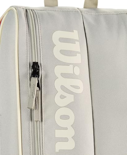 WILSON 2025 Team Tennis Racket Bags - color: Oats/Red, size: Holds up to 6 Rackets