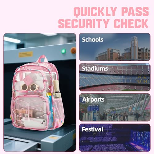 Clear Backpacks for Girls Women, Heavy Duty PVC Transparent Back Pack See Through Boys Kids Clear Bookbags for School Dinosaur Pink - color: Dinosaur Pink