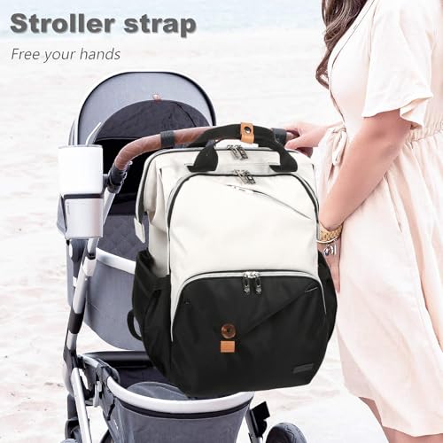 Hap Tim Baby Diaper Bag for Boys Girls, Large Backpack Diaper Bags with Double Compartments, Baby Registry Search Shower Gifts Stuff Newborn Must Haves（7340-BH） - color: Khaki Black