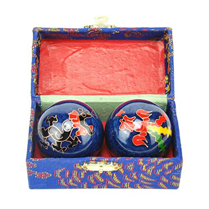 2Pcs Chinese Health Exercise Stress Baoding Balls, Meditation Massage Handball with Box, Hand Exercise Ball for Men Women Hand Exercises and Stress Relief(Color:Blue Dragon and Phoenix) - color: Blue Dragon and Phoenix