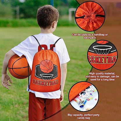 Grneric 18 Pcs Basketball Party Favor Bags Drawstring Bags Bulk Candy Goodie Bag Basketball Themed Presents for Sports Teams - color: Basketball