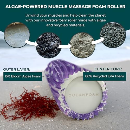 Oceanfoam Ripple Travel Foam Roller (11" x 3.35") Firm Mini Foam Roller for Physical Therapy, Deep Tissue Massage, Back Pain - High Density, Ergonomic Wave Textured - Yoga, Exercise (Purple Marbled) - color: Purple Marbled