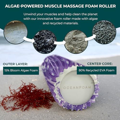 Oceanfoam Ripple Travel Foam Roller (11" x 3.35") Firm Mini Foam Roller for Physical Therapy, Deep Tissue Massage, Back Pain - High Density, Ergonomic Wave Textured - Yoga, Exercise (Purple Marbled) - color: Purple Marbled