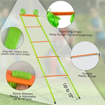 20ft Adjustable Agility Speed Ladder Training Ladder with Carry Bag - Soccer, Speed, Football Fitness Feet Training - Agility Training Equipment for Footwork Drills - color: Orange