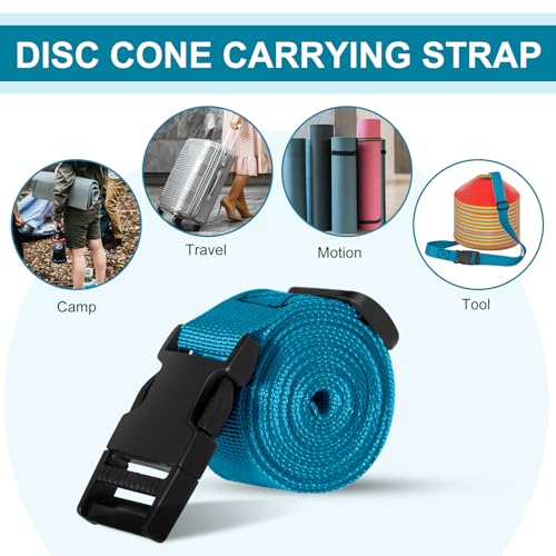 6.5 Feet Strap Cone Carrier Sport Cone Carrying Strap Adjustable Agility Disc Cone Strap Carrier for Storage & Travel with Quick Snap Closure - color: Blue