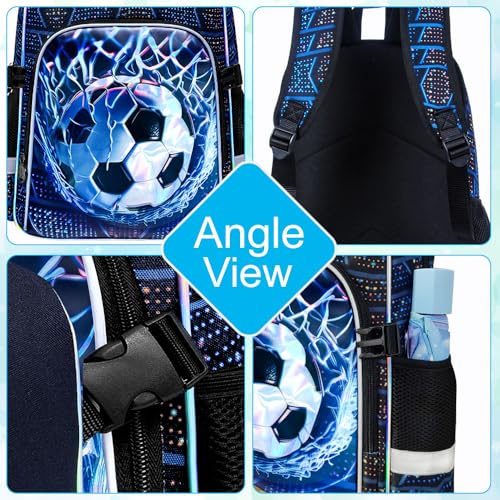 HPJGD 3PCS Backpack for Kids, 17" Boys Soccer Preschool Bookbag Set with Clip-On Lunch Box, Water-Resistant School Bag for Elementary - Thrash Net Soccer - color: Uv Printing Net Soccer Clip-on Backpack