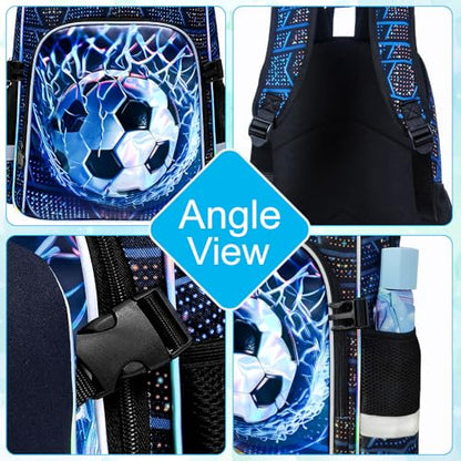 HPJGD 3PCS Backpack for Kids, 17" Boys Soccer Preschool Bookbag Set with Clip-On Lunch Box, Water-Resistant School Bag for Elementary - Thrash Net Soccer - color: Uv Printing Net Soccer Clip-on Backpack