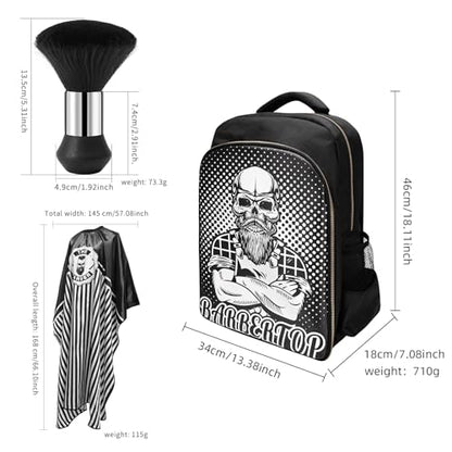 Barber Supplies Clippers Backpack for Hairdresser, with Barber Cape & Barber Brush, Large Travel Bag Zipper, Water Proof Barber Accessories of Professional Hair Cutting Tools Backpack - color: 3pcs White Set