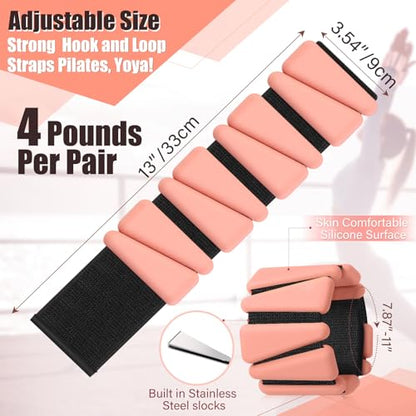 Vinsot Pilates 2Lbs Each(Set of 4) Wrist Ankle Weights for Women, Wearable Arm Leg, Adjustable Weighted Wristbands Arm Leg Weights Suitable for Walking Swimming Running Yoga Gym - color: Flesh color