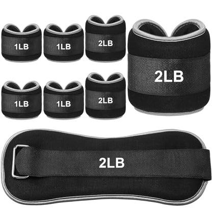 Hollowfly 4 Pairs Ankle Leg Weights Adjustable Set for Women Men, 1lb 2lb Wrist Weight Arm Fitness Wristbands Ankle Leg Strap for Gym Yoga Training Walking Jogging Running