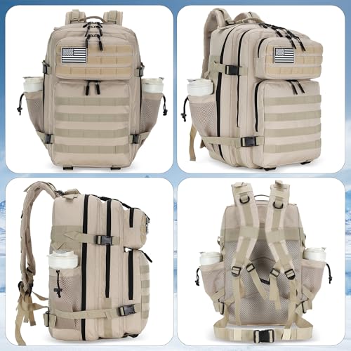 Lovelinks21 45L Tactical Assault Backpack 3 day assault pack with Molle Waterproof backpack Rucksack for Tactical Backpacks (Light Khaki) - color: Light Khaki