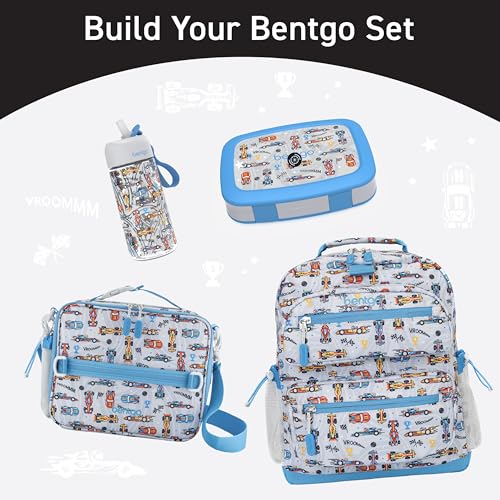 Bentgo Kids Water Bottle - Leak-Proof, Durable Tritan PFAS- & BPA-Free 15 fl oz, Kids/Toddlers Ages 3+ for School & Sports; Bite & Sip Spout, Carrying Handle, Dishwasher Safe (NEW Race Cars) - color: Race Cars