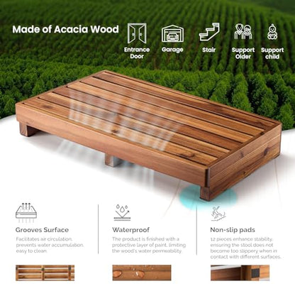 Wooden One Step Stool - Solid Pine Step Vertical Board with Anti Slip pad, Suitable for Elderly People's Wooden Step Stool, High Bed, Bathroom, Kitchen (23.6" L*15.7" W*3.9" H), Natural - size: 25