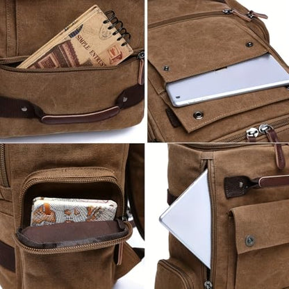 Kamlui Laptop Backpack for Men 15.6-inch Travel - Satchel Purse Computer Case Laptop Bag Large Capacity Haking Weekender Fashion Canvas Khaki - color: Khaki-501