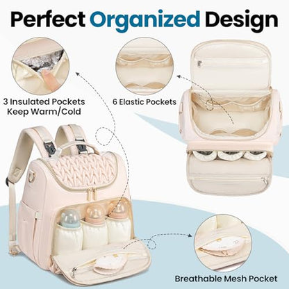 Tealari 4 in 1 Convertible Diaper Bag Backpack,Waterproof Baby Diaper Bag with Changing Pad,Converts into Baby Tote Bag,Diaper Backpack,Stroller Bag and Crossbody Diaper Bag - color: Beige