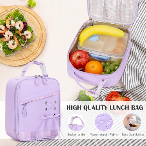 DIGOBAY Backpacks for Girls - 3PCS Girls Backpack with Lunch Box & Pencil Pouch Plaid School Backpacks for Elementary Middle High College School Bookbag for Teen Girl Kids Students Purple - color: Purpleplaid