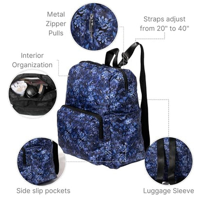 Baggallini Women's Carryall Packable Backpack, Indigo Petal - color: Indigo Petal