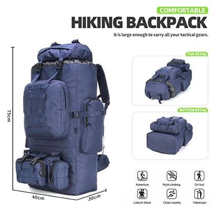 King'sGuard 100L Camping Hiking Backpack Molle Rucksack Military Camping Backpacking Daypack - color: Blue