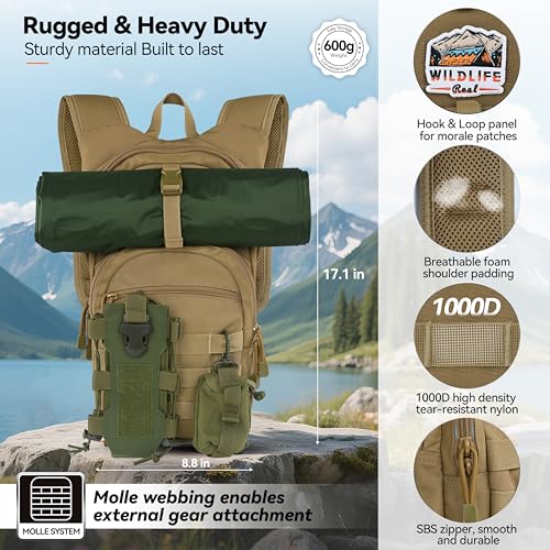 MARCHWAY Tactical Molle Hydration Pack with 2.5L TPU Water Bladder, Low-Profile Organized Military Backpack for Hiking, Cycling, Backpacking, Hunting, Running - color: Tan