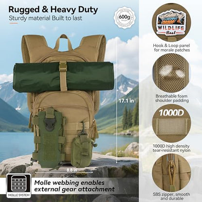 MARCHWAY Tactical Molle Hydration Pack with 2.5L TPU Water Bladder, Low-Profile Organized Military Backpack for Hiking, Cycling, Backpacking, Hunting, Running - color: Tan