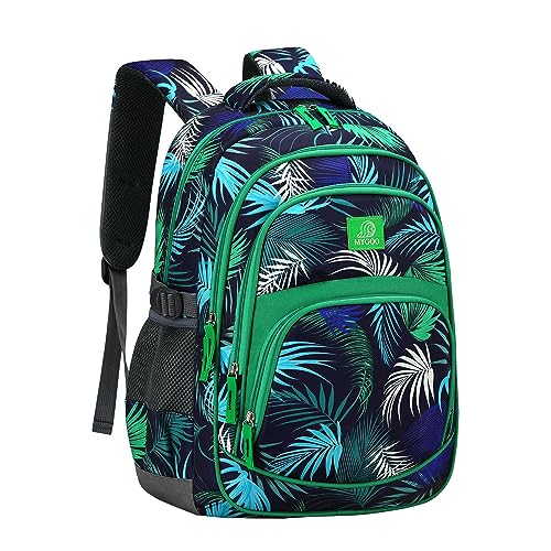 MYGOO Boys School Backpack Grove Foliage Green Bookbag for Elementary Middle School Ages 5-12, 17 inch Large Capacity 24L Kids Student Travel Bags - color: Grove Foliage Green