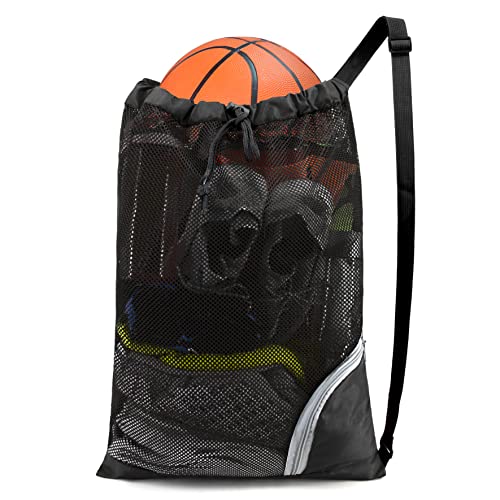 BeeGreen Mesh Drawstring Bag Swim Backpack for Beach Pool Sports Gym Draw String Cinch Bags for Swimming Soccer Basketball Gear Black - color: Black, style: Mesh Bag