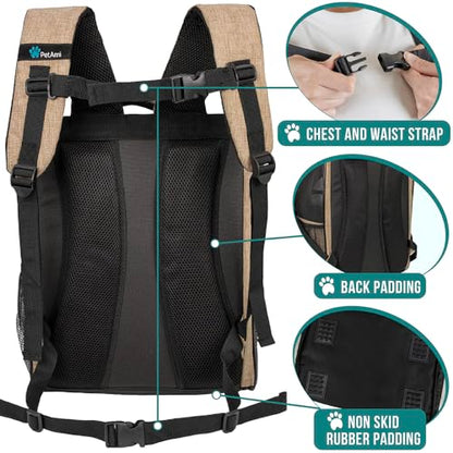 PetAmi Dog Backpack Carrier for Small Medium Dogs Large Cats up to 18 lbs, 2 Side Entry, Structured No-Collapse Frame, Airline Approved Ventilated Pet Backpack for Hiking Camping Travel Vet, Taupe - color: Heather Taupe