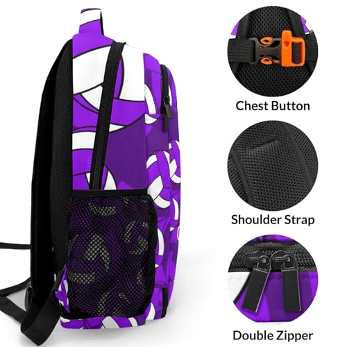 Purple Volleyball Pattern Backpack Laptop Bag Bookbags Personalized Travel Daypack Bag for Man Woman Gifts - color: Purple Volleyball Pattern