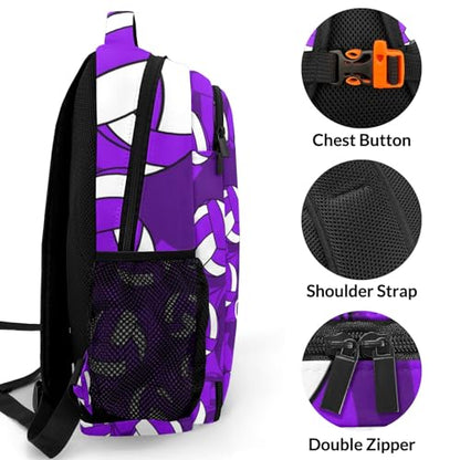Purple Volleyball Pattern Backpack Laptop Bag Bookbags Personalized Travel Daypack Bag for Man Woman Gifts - color: Purple Volleyball Pattern