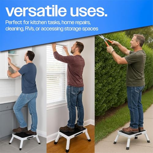 Foldable Step Stool, Adjustable Step Stool with a Non-Slip Platform, Step Ladder with Thick Rubber Feet for Adults Children in Kitchen, Bedroom, Office, Rv, 330 Lbs Capacity