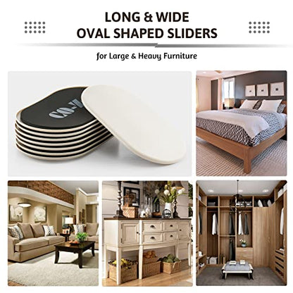 CO-Z Large Furniture Sliders - 8 Pack, 6" x 9 1/2" Oval Reusable Furniture Sliders for Carpet, Heavy-Duty Furniture Gliders Movers for Hardwood Floors, Plastic Moving Pads for Heavy Furniture - size: 9 1/2" Oval-8 Pack