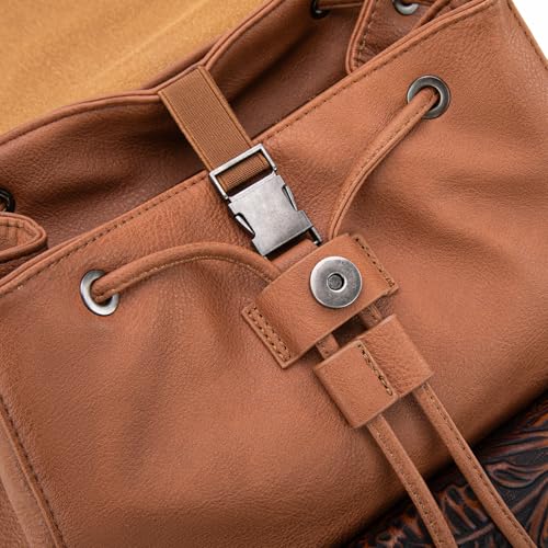 Montana West Wrangler Backpack Purse for Women Men Western Backpack Floral Tooled Travel Bags - color: Carve Brown