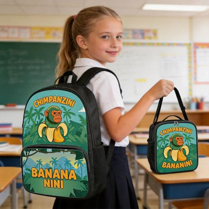 Zhazieon Adjustable Rucksack Lunch Bag Pencil Case Tung Tung Tung Sahur Backpacks 3pcs Set(Black-B3) - color: Black-b3