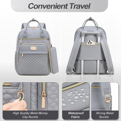 Tealari Laptop Backpack for Women,15.6 Inch Laptop Backpack for Work,Water Resistant Travel Backpack,College Bookbag with Wallet - color: Gray