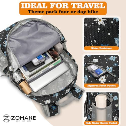 ZOMAKE Lightweight Packable Backpack 30L, Foldable Travel Hiking Daypack - color: D-black,floral Pattern