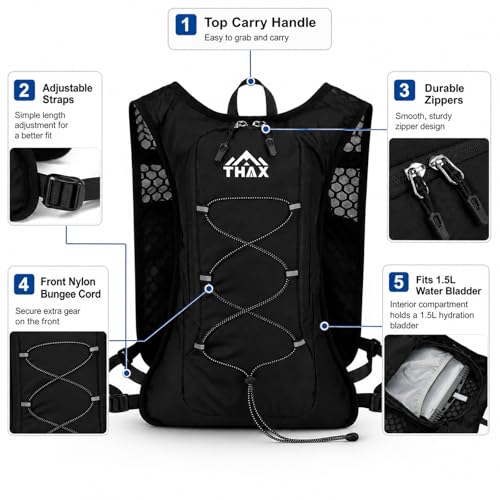 Running Hydration Vest for Men & Women, 180g Lightweight Breathable Hydration Pack with Water Bottle Snack Phone Pockets for Marathon Trail Running Hiking Cycling (No Water Bladder) - color: Black
