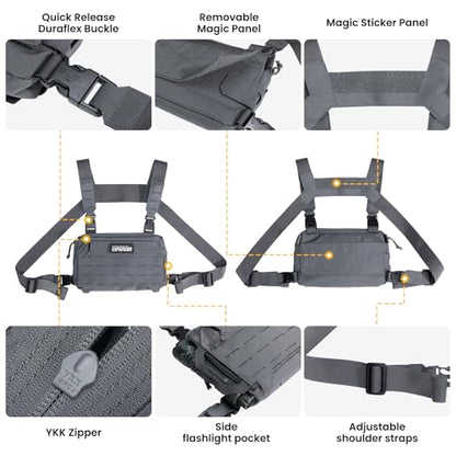 EXCELLENT ELITE SPANKER Tactical Chest Rig Pack EDC Chest Bag Molle Utility Chest Pouch for Outdoor Hunting Workouts Hiking - color: Grey