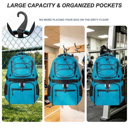 Basketball Backpack with Separate Ball & Ventilated Shoe Compartment, Sports Bag with Hook for Men Women Teens Training Travel - color: Blue