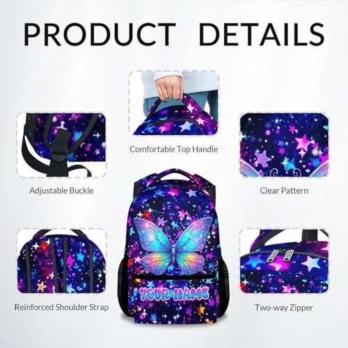 COZYAURA Butterfly Backpack for Girls Personalized Kids School Bag - 17 Inch Durable Elementary Kindergarten Bookbag for Toddler Daughter - color: Blue