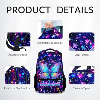 COZYAURA Butterfly Backpack for Girls Personalized Kids School Bag - 17 Inch Durable Elementary Kindergarten Bookbag for Toddler Daughter - color: Blue