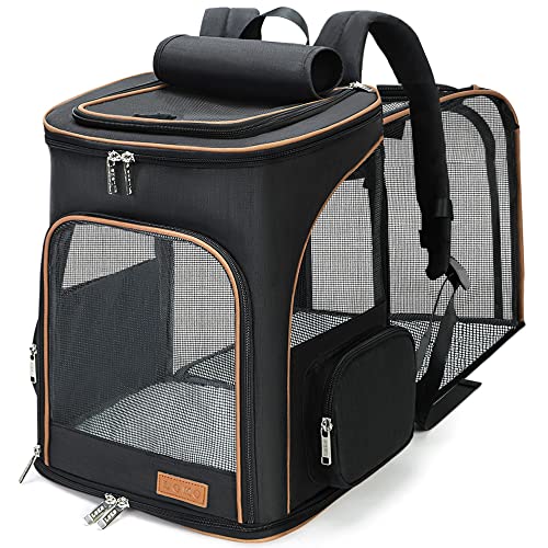 Lekereise Large Cat Backpack Carrier Expandable Pet Carrier Backpack for Small Dogs Medium Cats Fit Up to 18 Lbs, Foldable Puppy Backpack Carrier for Travel, Hiking, Black - color: Black, size: 23.6"L x 13.4"W x 15.0"H